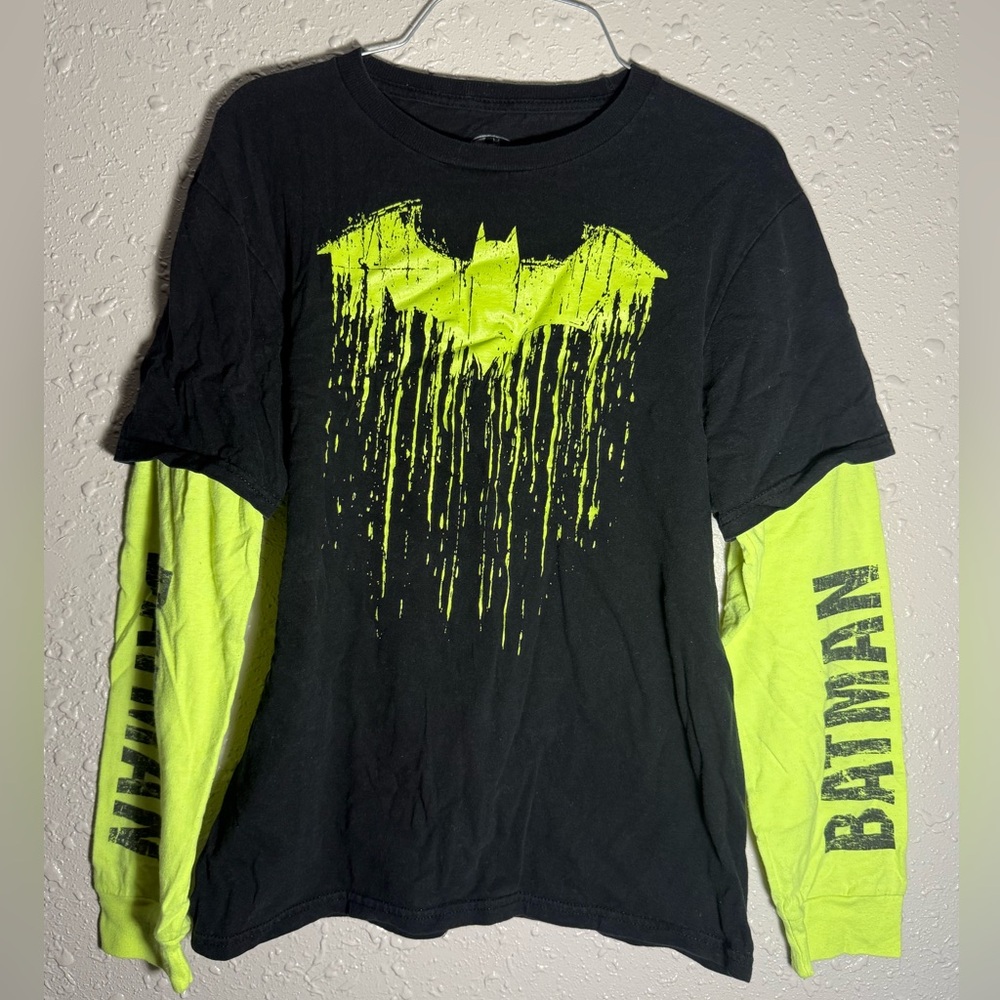 Black and Neon Green Batman Long Sleeve Shirt